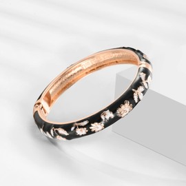 wynameleri Cloisonne Bracelet Flower Gold Hinge Indian Cuff Bangle Enameled Jewelry Flower Bracelets for Women Gift Box 55A18-55A101 Black