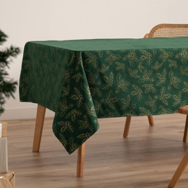 GAMUSI Tablecloth Christmas Jacquard Golden Thread Dining Table Square Christmas Decoration 140 x 100 cm, Green