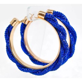 SKANKY HOOPS 3" BRAIDED TWISTED ROYAL BLUE RHINESTONES/MI