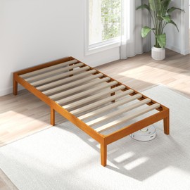 Sweetcrispy Solid Wood Bed Frame, Twin Size Bed Base with Wood Slat Support, Sturdy, Stylish & Noise-Free Design, No Box Spring Needed, Easy Assembly, 12 in Natural Pine
