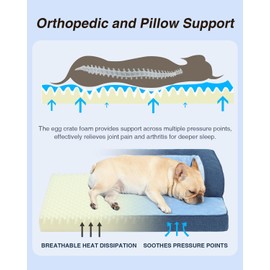 KSIIA Washable Dog Bed Medium Size Dog U-Shaped Bolster Pet Couch with Removable Waterproof Cover, Non-Slip Bottom and Egg-Crate Orthopedic Foam Pet Bed, 35 x 22 Inch, Blue