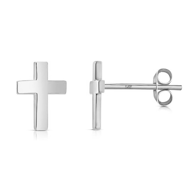14k Solid Gold Small Polished Flat Plain Mini Cross Stud
