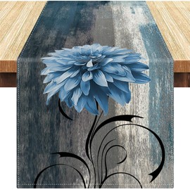 Serento Table Runner Blue Grey Spring Flower Table Runner Modern Linen Abstract Art Painting Washable Country Style Table Runner for Kitchen Banquet Weddings 33 x 183 cm