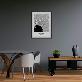 Nacnic Poster with map of Melbourne - Australia. Sheets cities in Australia with seas and rivers in black color. A3 size