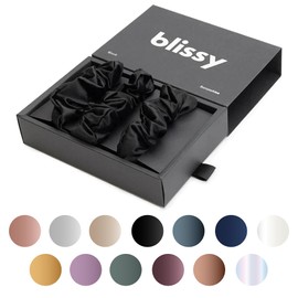 Blissy Silk Scrunchies (3 Pack) - 100% Pure Mulberry Silk - 22 Momme 6A High-Grade Fibers - Silk Scrunchie for Straight & Curly Hair - Preventing Breakage, Tangling, & Creasing (Black Regular)