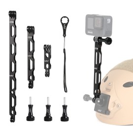 HSU Aluminum Alloy Extension Arm Kit Metal Rod Helmet Mount for GoPro Hero 11/10/9/8/7/6/5 and Other Action Cameras (Black)