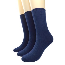 Toauqo Women's Casual Cotton Crew Sock 3-Pack Basic Pure Color Soft Comfort Socks Free Size (Navy Blue)