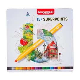 Bruynzeel Super Point Felt Tip Marker Set of 15 Colors | Pens for Drawing, Adult Coloring Books, Bullet Journaling