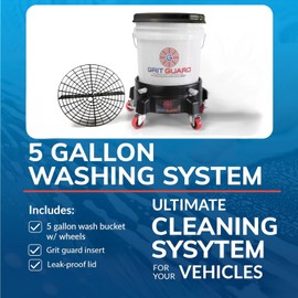 Grit Guard 5 Gallon Washing System | Includes 5 Gallon Bucket, Grit Guard, Bucket Dolly, and Gamma Seal Lid | for Car Wash and Detailing | Blue