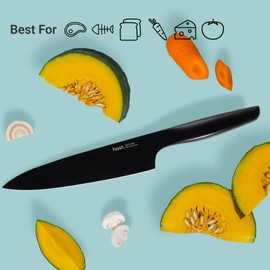HAST Cuchillo de chef ultra afilado, cuchillo profesional de 8 pulgadas, acero en polvo avanzado, ligero, mango ergonómico, diseño elegante, decoración de cocina minimalista (oro titanio)
