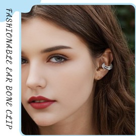 ZUWIJEQ Set of 2 Hoop Earrings, Ear Cuff Set for Women, Ear Cuff Earrings, Fake Earrings, Fake Earcuffs, Clip Earrings, Non-Piercing Fake Helix Cartilage Wrap Cuff Earrings, Women, Silver