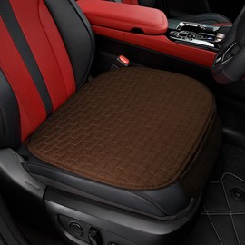 Front Car Seat Cover, Anti-Slip Bottom Front Seat Cover Protector with Storage Pocket, Breathable Linen Driver Seat Protector, Comfortable Front Cushion Pad Universal for Cars Trucks SUVs (Coffee)