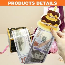 Happy Birthday Money Gift Boxes for Cash Gift Pull, Funny Cash Box Money Gift Box Money Holder with 30 Clear Bags, Black & Gold Surprise Box Gift Box for Money, Birthday Money Box for Cash Birthday