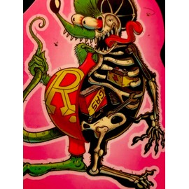RAT FINK STICKER 2 3/4 X 3 1/4” “SKIN BONES & GAS” UV COATED BEAUTIFUL COLOR!!!