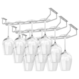 FOMANSH 14-Inch Under Cabinet Wine Glass Holder - Metal Stemware Hanger, Single Rail Wine Glass Hanging Rack for Kitchen Bar - Set of 3
