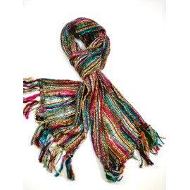 Ladies Rainbow Weave Scarf - Vibrant All Year Round Scarves (Green)(Size: 30 x 198cm)