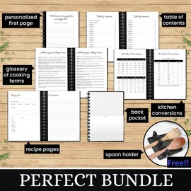 ISA&BEL Recipe Book for Own Recipes includes silicone utensile rest, waterproof Recipe Book, Recipe Book to Write in Your Own Recipes 2 sheets/recipe, Recipe Binder with inner pocket, journal
