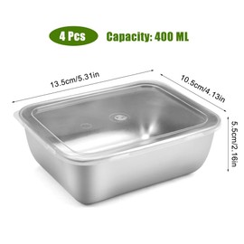 TESSTSY Set of 4 Stainless Steel Food Storage Containers with Lid, 13.5 x 10.5 x 5.5 cm, Food Storage Containers Stainless Steel with Lid, Storage Box with Lid, Kitchen, for Oven Fridge
