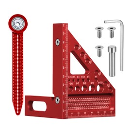 3D Mitre Angle Measuring Tool with Mini Circle Compass Drawing Ruler Aluminum Combination Speed Square Tools 22.5-90 Degree 3D Mitre-Angle Woodworking Carpentry Measurement Set
