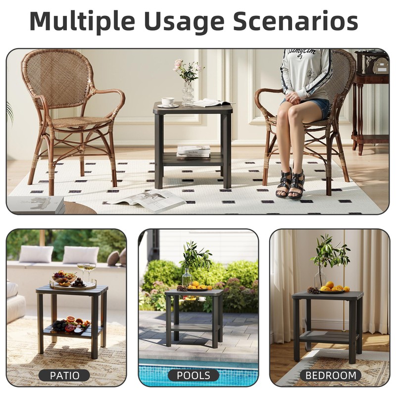 EasyUp Outdoor Side Table & End Table, 2-Tier Waterproof Resin