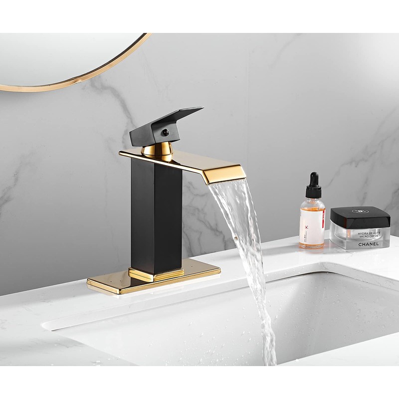 Black Bathroom Faucet Gold Waterfall One Handle 1-3 Hole Lavatory