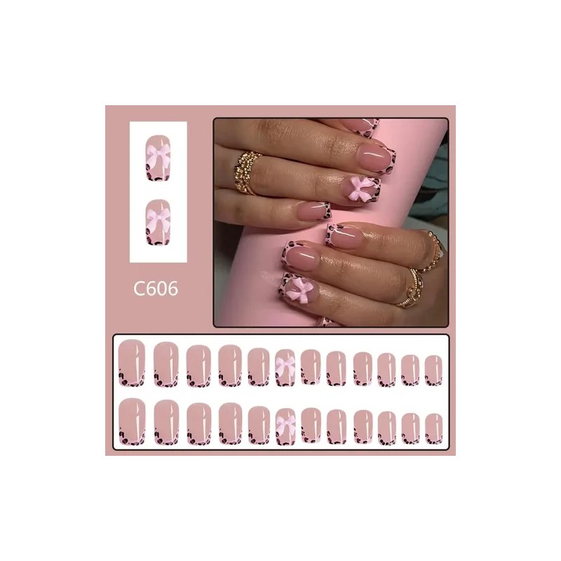 Tips Uñas Postizas Gel Para Uñas Leopardo Mariposa Rosa 24pc