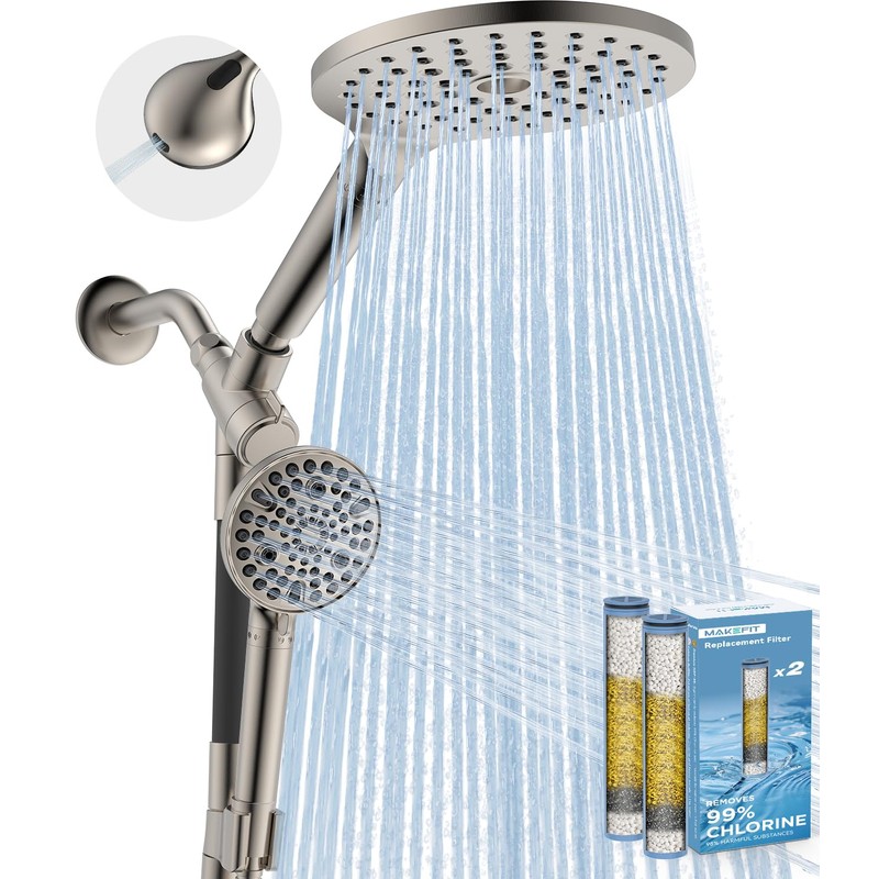 MakeFit Dual Filtered Rain Shower Head Combo, High Pressure Handheld