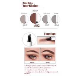 Tattoo Eyebrow Pencil with Four Tips, Long-Lasting Waterproof Brow Gel for Natural Eyes / Make-up