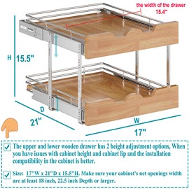 OCG Pull Out Cabinet Organizer 17" W x 21" D, 2 Tier Slide Out Shelf, Heavy-Duty Pull Out Drawer for Cabinets, Base Cabinet Organization for Kitchen, Pantry, Bathroom