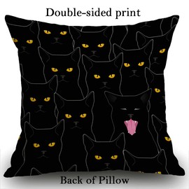 Smooffly Cotton Linen Square Cushion Cover Decorative Pillowcase for Sofa 18X18 Black and White cat Throw Pillow Cover 45 x 45 cm 18 x 18 inches