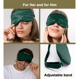 ZEDY 100% Silk Sleep Mask, Eye Sleep Mask for Women and Men, 22 mm Mulberry Silk Sleeping Mask, Luxury Soft Zero Pressure, for Yoga, Home, Travel, Office, Adjustable (Emerald)