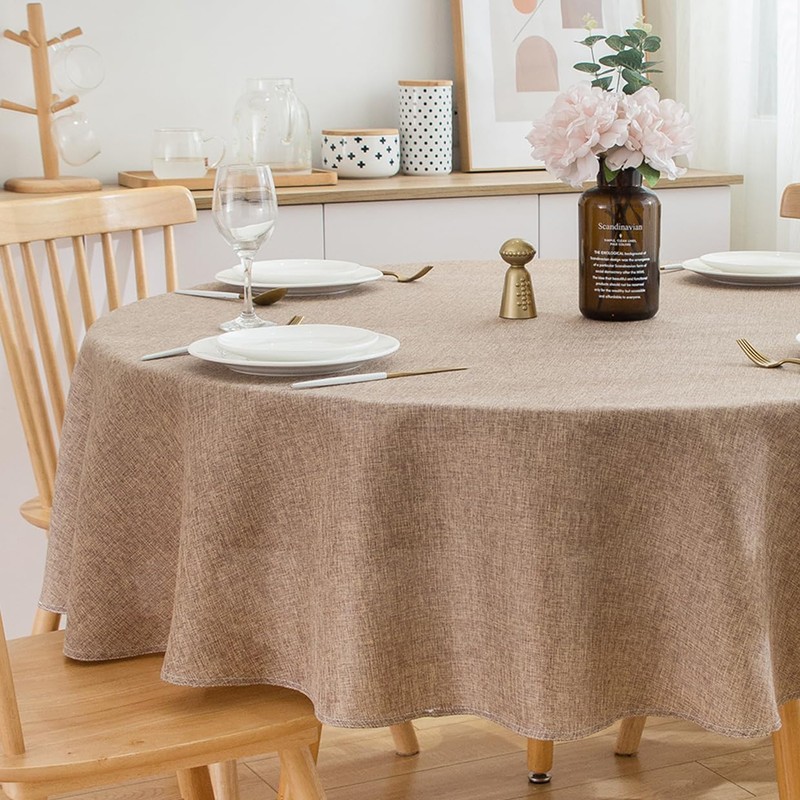 SPRICA Round Tablecloth 200cm Diameter Water Resistant Linen Texture Spill