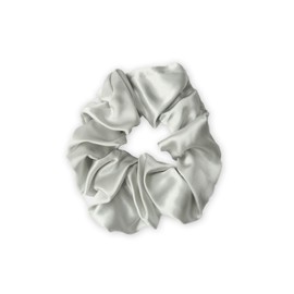 LumeSilk 100% Mulberry Silk Scrunchies for Women and Girls,Pure Silk Hair Tie,No-Crease Ponytail Holder,Soft & Gentle on Hair,Elastic Band for All Hair Types,1 Pack,Light Gray