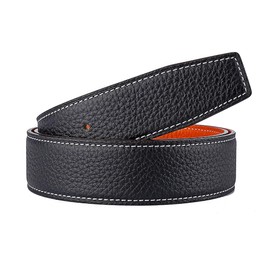 Vatee's Reversible Genuine Leather Belt Without Buckle for Men Replacement Strap 29 mm/34 mm/38 mm Wide, 113: Black/Orange