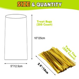 Poly Treat Bags with 4" Twist Ties Assorted Colors 1.4mils Thickness OPP Plastic Bags of Candy Cookie Treat (12.5cm X 25cm)