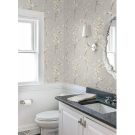 Guvana Peel and Stick Wallpaper Floral Contact Paper Modern Removable Waterproof Wall Paper for Bathroom Bedroom Laundry Room Decor Vintage Grey Yellow Flower Farmhouse Wallpaper Vinyl Roll 17.3×78.7"