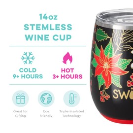 Swig 14oz Insulated Wine Tumbler with Lid, Dishwasher Safe, Stainless Steel Wine Cups (Tis the Season)