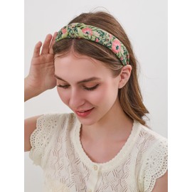 Glorig Green Embroidery Floral Headband For Women Wide Cute Headbands Knotted Head Band Summer Accessories Trendy Boho Flower Cloth Hair Bands Fashion Jewelry