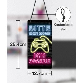 Putuo Decor PVC Gamer Door Sign "Ich zocke/Komm rein - Double-Sided Sign in Neon Design for Gamer Room or Streaming Room