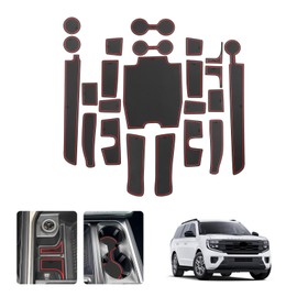 LUWU for 2025 Ford Expedition Accessories - for 2025 Ford Expedition Active/Platinum/Tremor/King Ranch Door Slot Mats Cup Holder Inserts Center Console Liners Mats Red-Trim - 23 PCS/Sets