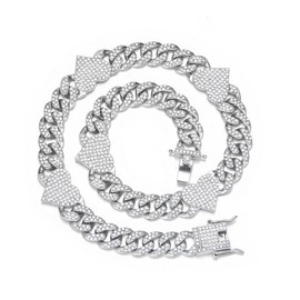 Sparkly Thick Bling Connected Hearts Iced Out Cuban Chain Link Necklace for Men Women,Bold Miami Fake Diamond Hip Hop Rapper Cool Punk Jewelry for Guys 18" 20",SILVER