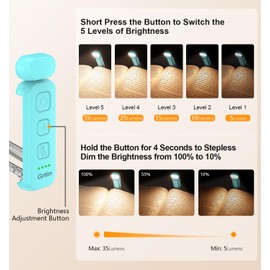 Gritin Reading Light, Rechargeable Book Light for Reading in Bed - Eye Caring 3 Color Temperatures, 5-Level Dimmable Brightness, Long Lasting, Compact Size Clip on Book Lamp for Bookworms-Blue