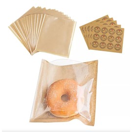 Paquete de 50 bolsas de papel para pan de papel kraft para embalaje de alimentos, bolsas de panadería con ventana frontal (19 cm x 18 cm x 1 cm Marrón 100pcs)