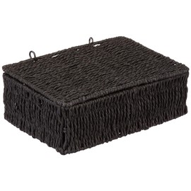 Woodluv Storage Boxes with lid, Storage Baskets Woven storage baskets for shelves, Hamper Basket, Black, Small