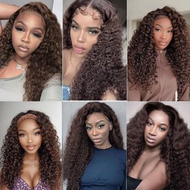 Dokksiiia Chocolate Brown Curly Wave Bundles Human Hair Color #4 Dark Brown Kinky Curly Weave Brazilian Hair Extensions Weave 3 Bundles 18 20 22 Inch for Black Women