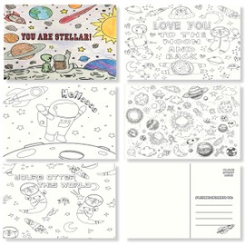 25 Colorable Postcards for Kids or Teachers- Bulk Assortment Value Pack – Variety of Blank 4x6 cards to say Miss You, Thinking of you, Hello to Family, Friends, Teachers, and Students. (Space)