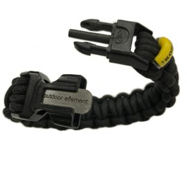 OUTDOOR ELEMENT Kodiak Survival Bracelet - Fire-Starter, Survival Paracord, Tinder, Fishing Line and Hook | Black - Small