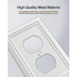 ZILLSEA Decorative Framed Design Switch Plates Outlet Covers, Duable Metal Wall Plates (Off White/1 Duplex 6 Pack)