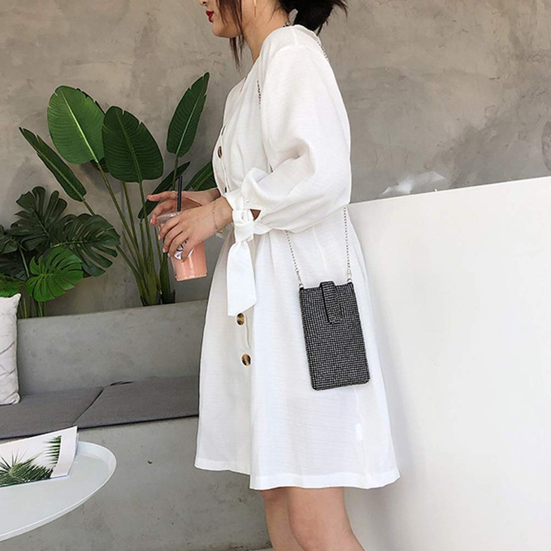 TENDYCOCO Vertical Cellphone Pouch Bag Mini Crystal for Women (Black),