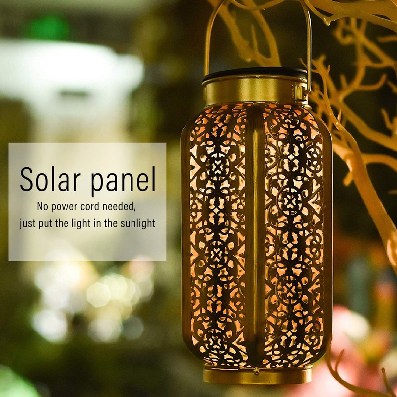 5730LED Hanging Lamp Solar Powered IP44 Waterproof Hex Hollow Lantern